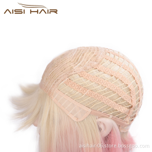 Vendors Short Straight Ombre Blonde Pink High Quality Heat Resistant Short Synthetic Wigs For Black Women